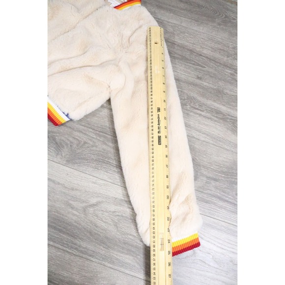 Spiritual Gangster Teddy Bomber Jacket Womens Medium Cream Give Love Deep Pile - Picture 8 of 8